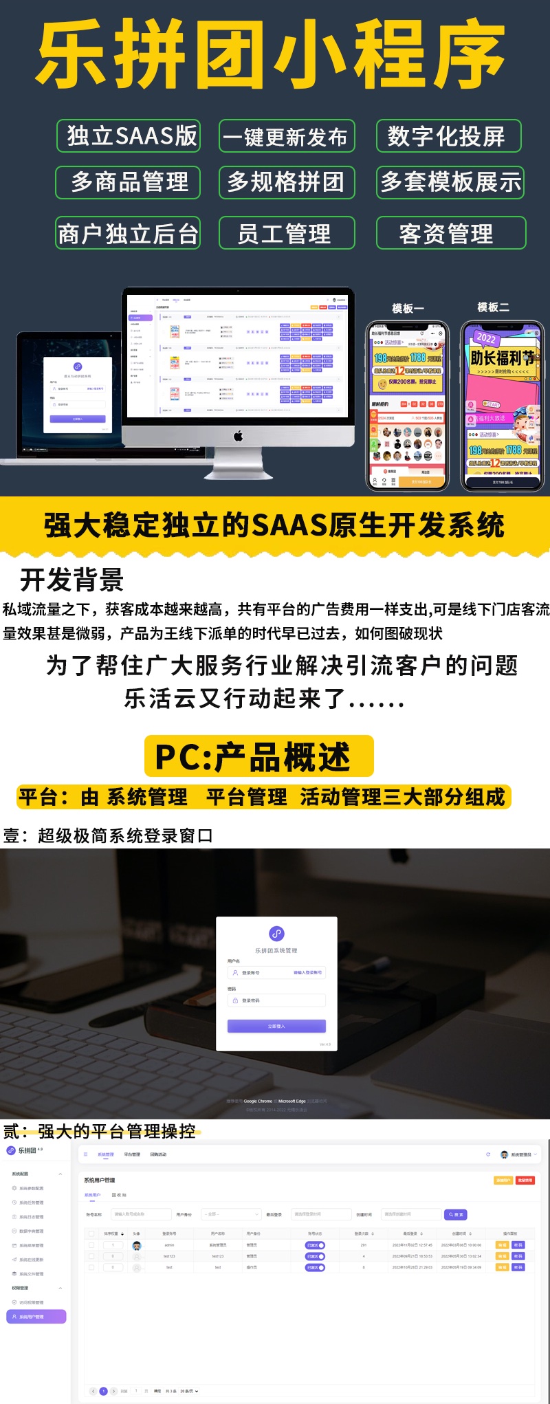 乐活云超级大拼团拓客系统 SAAS账号